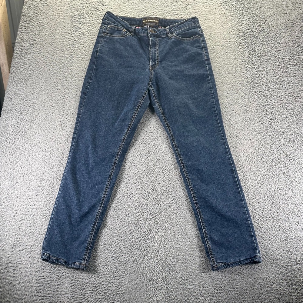 Bit & Bridle Jeans Women 12 Blue Cotton Denim Flannel Lined Straight Leg Stretch
